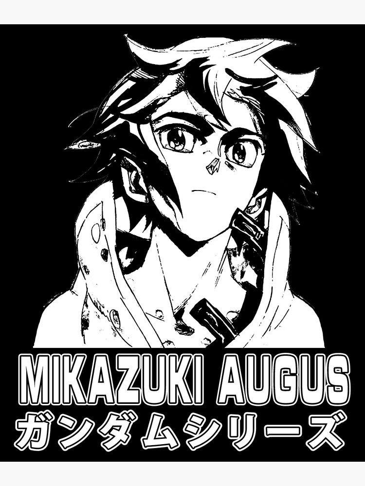 Mikazuki Augus anime graphic black and white | Poster