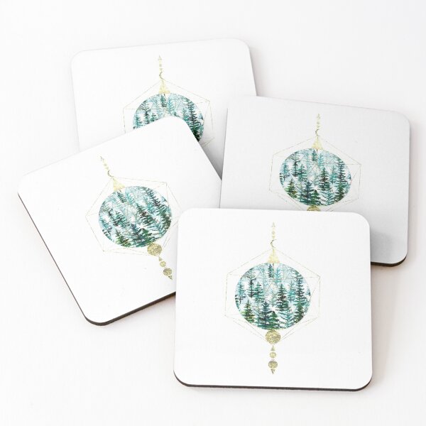 Item preview,  Winter geometric design with green watercolors trees in golden polygon  designed and sold by InnaMGraphic.