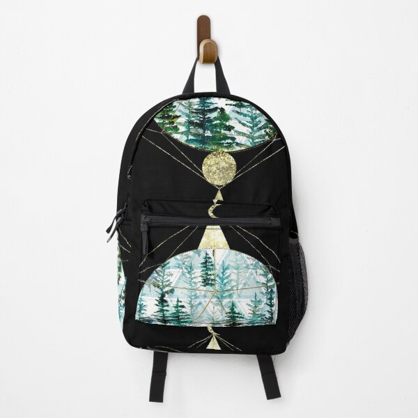 Item preview,  Winter geometric design with green watercolors trees in golden polygon  designed and sold by InnaMGraphic.