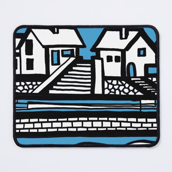 Item preview, Black and White Danube Shore on Blue Board "Landscape Drawings" designed and sold by Istvan Ocztos.