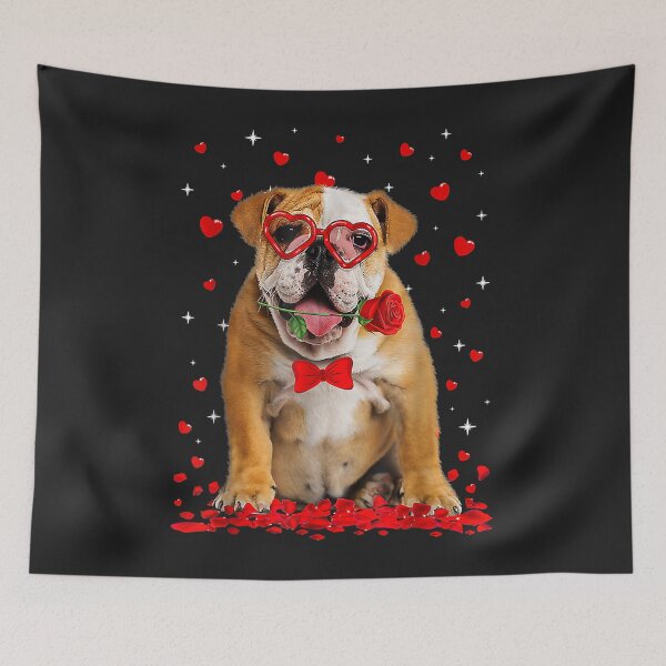 Item preview, Cute English Bulldog Dog Glasses Heart Flower Valentine designed and sold by virnmjan.