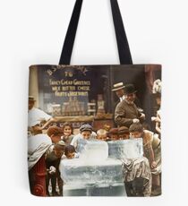 Licking blocks of ice during heat wave in New York, July, 1911 Tote Bag
