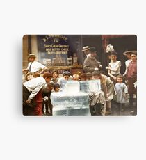 Licking blocks of ice during heat wave in New York, July, 1911 Metal Print