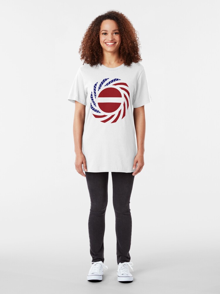 Alternate view of Latvian American Multinational Patriot Flag Series Slim Fit T-Shirt