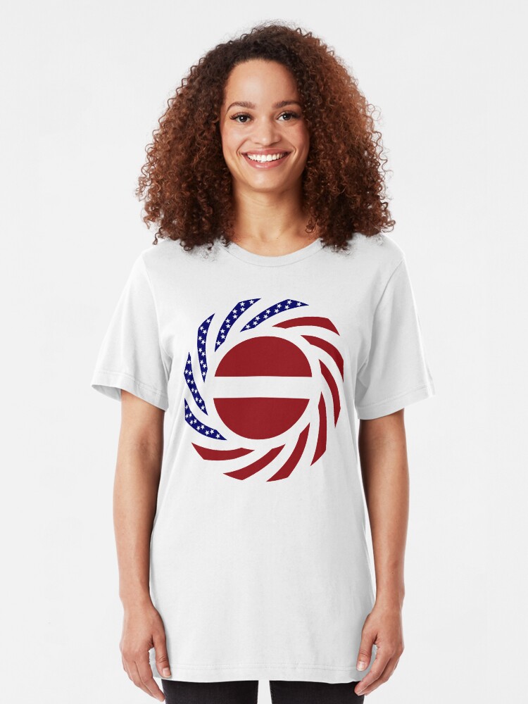 Alternate view of Latvian American Multinational Patriot Flag Series Slim Fit T-Shirt