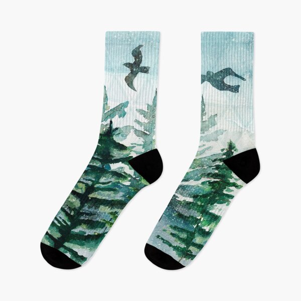 Item preview,   Winter geometric design with green watercolors trees and birds  designed and sold by InnaMGraphic.