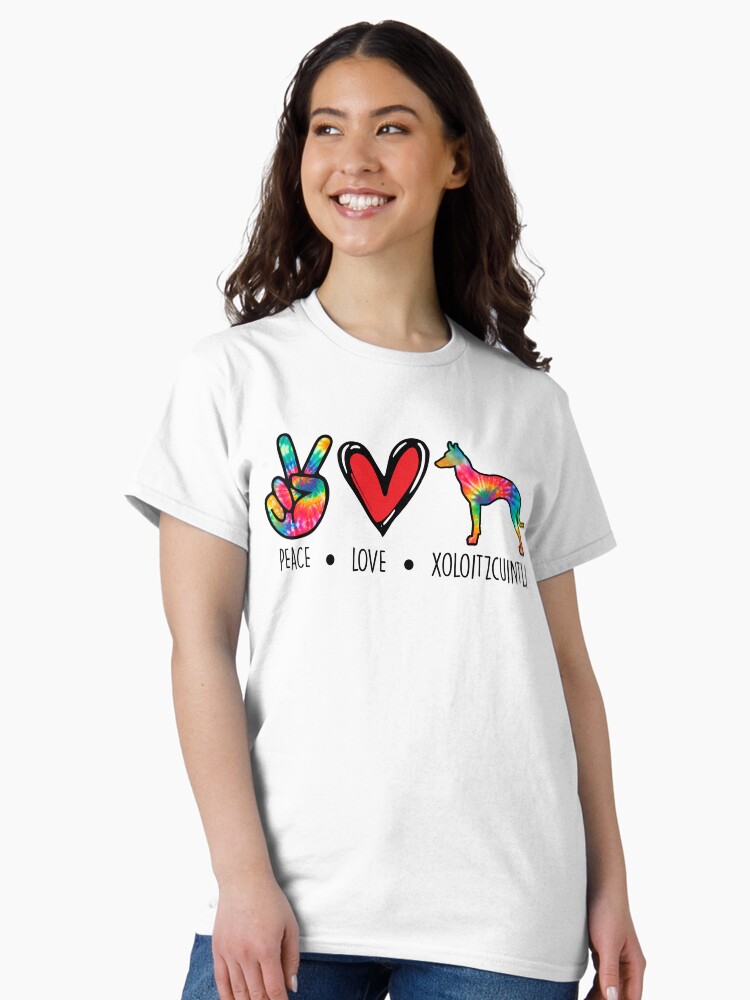 Imagen 2 de 7, Camiseta clásica con la obra Xoloitzcuintli dog Tie Dye Peace Love Dog Mom , diseñada y vendida por rafaeltto.