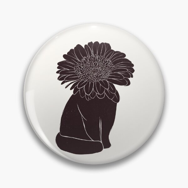Item preview, Minimalist Flowerhead black cat linocut style illustration designed and sold by behindtheclouds.