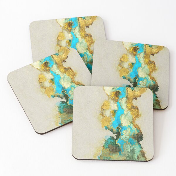 Artikelvorschau, Abstract, painting, vertical fields, white, gold, teal entworfen und verkauft von Svitac.