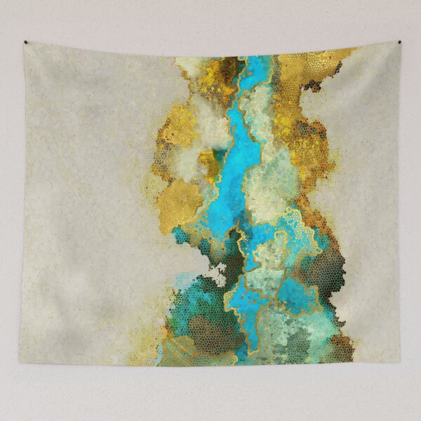 Artikelvorschau, Abstract, painting, vertical fields, white, gold, teal entworfen und verkauft von Svitac.