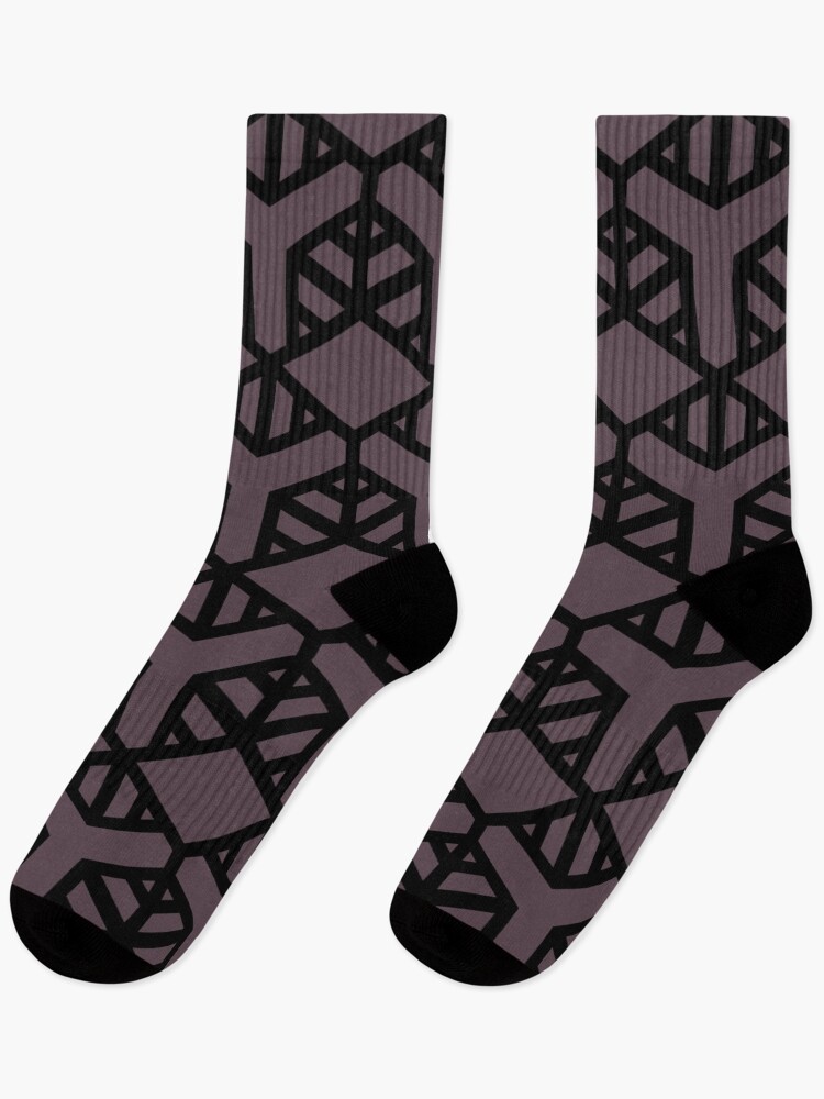 Thumbnail 1 von 5, Socken, Black and Dark Purple Shape Tile Pattern 2 Pairs DE 2022 Trending Color Grapes of Wrath DET409 designt und verkauft von ColorOfTheYears.