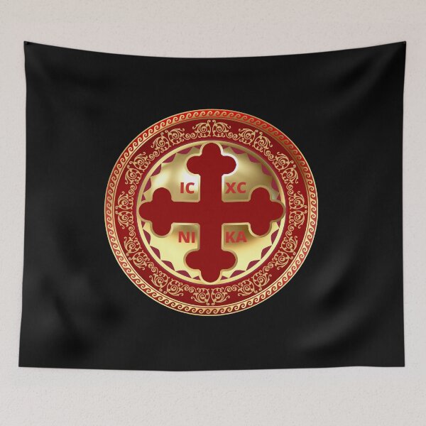 Item preview, Greek Orthodox Cross Red Gold Ornate ICXC NIKA designed and sold by Yiorgos Designs.