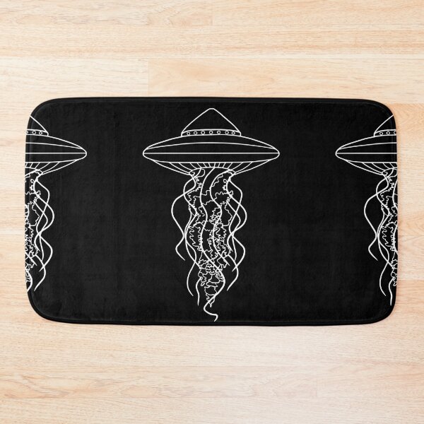 Item preview, UFO Jellyfish White Line Drawing on Black  designed and sold by Ciara Shortall.