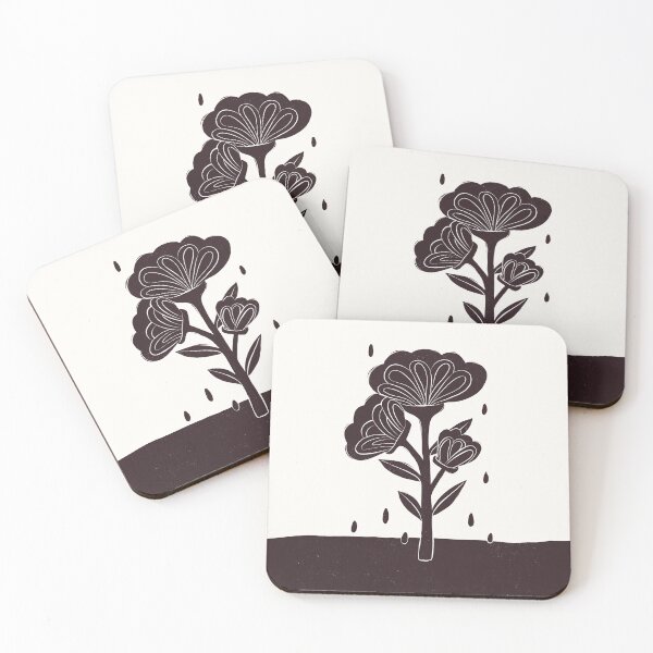 Item preview, Scandinavian folk art flower linocut style illustration  designed and sold by behindtheclouds.