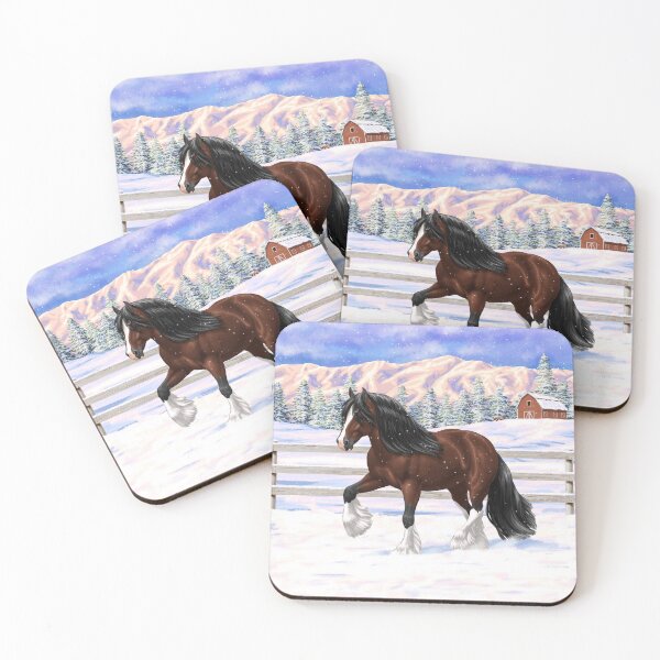 Item preview, Brown Bay Gypsy Vanner Tinker Draft Horse In Snow designed and sold by csforest.