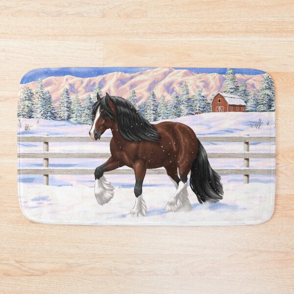 Item preview, Brown Bay Gypsy Vanner Tinker Draft Horse In Snow designed and sold by csforest.