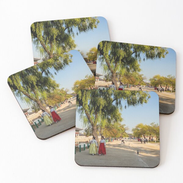 Item preview, Two women in hanboks walking beside the lake at Gyeongbokgung Palace, Seoul, South Korea designed and sold by SnapTPhotograph.