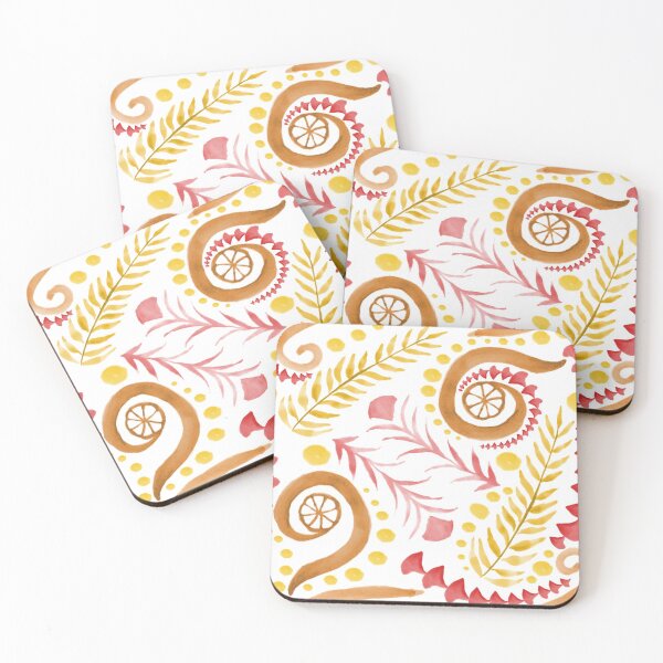 Item preview, Watercolor Botanical Motifs - Warm colors on White designed and sold by PaintInTheNight.