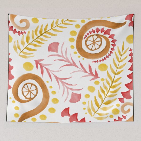 Item preview, Watercolor Botanical Motifs - Warm colors on White designed and sold by PaintInTheNight.