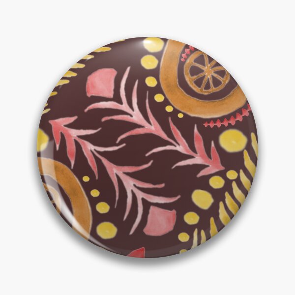 Item preview, Watercolor Botanical Motifs - Warm Colors on Brown designed and sold by PaintInTheNight.