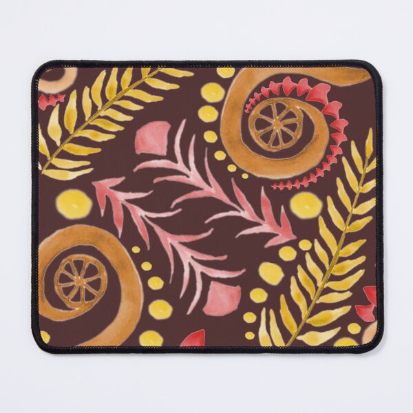 Item preview, Watercolor Botanical Motifs - Warm Colors on Brown designed and sold by PaintInTheNight.