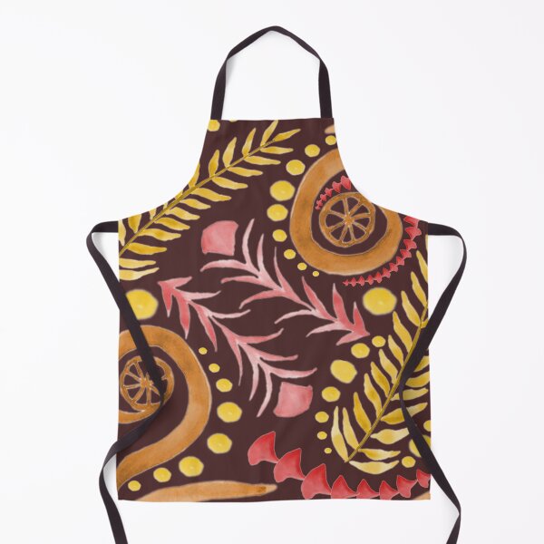 Item preview, Watercolor Botanical Motifs - Warm Colors on Brown designed and sold by PaintInTheNight.