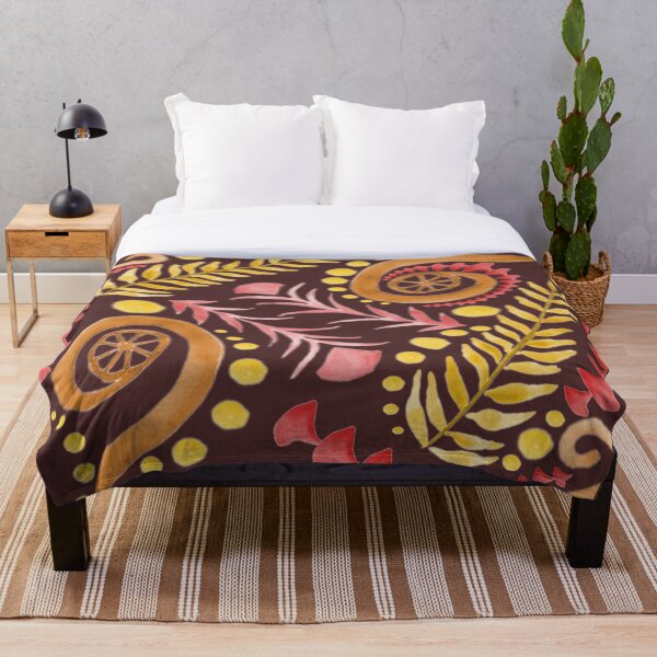 Item preview, Watercolor Botanical Motifs - Warm Colors on Brown designed and sold by PaintInTheNight.
