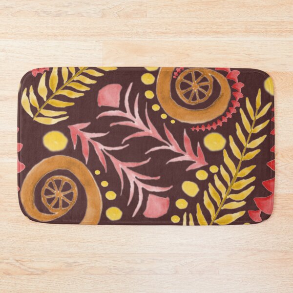 Item preview, Watercolor Botanical Motifs - Warm Colors on Brown designed and sold by PaintInTheNight.