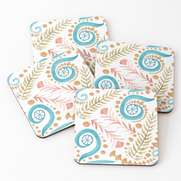 Item preview,  Watercolor Botanical Motifs - Blues, Greens, Oranges and Reds designed and sold by PaintInTheNight.