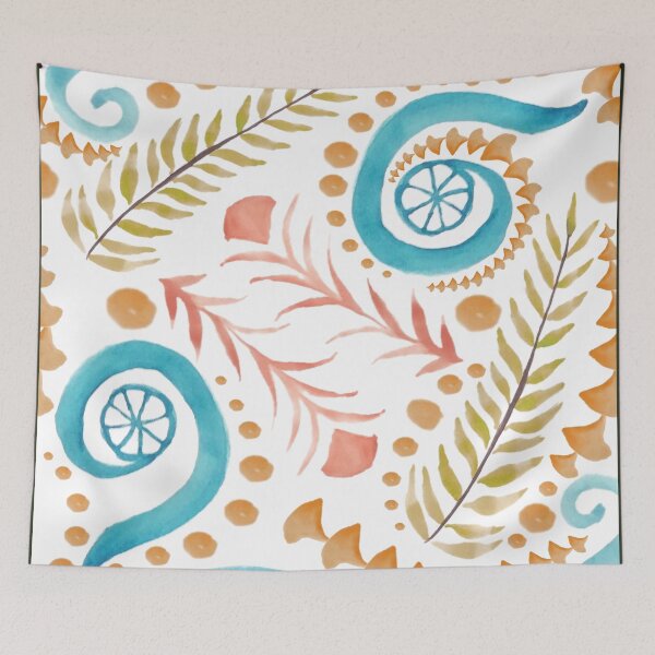 Item preview,  Watercolor Botanical Motifs - Blues, Greens, Oranges and Reds designed and sold by PaintInTheNight.