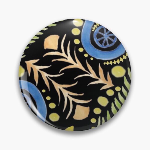 Item preview, Watercolor Botanical Motifs - Blues, Greens, Oranges and Yellows on Black designed and sold by PaintInTheNight.