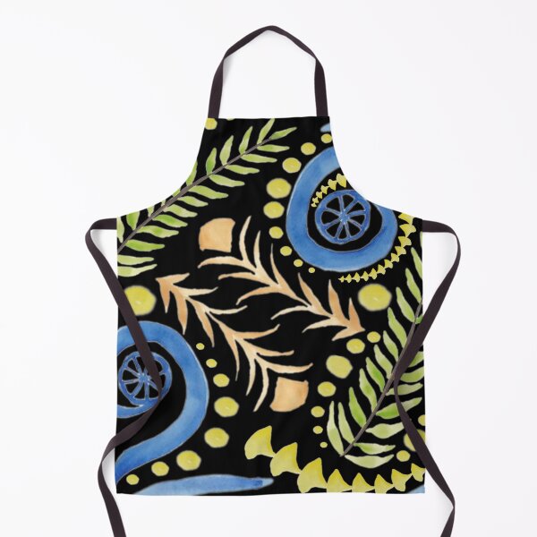 Item preview, Watercolor Botanical Motifs - Blues, Greens, Oranges and Yellows on Black designed and sold by PaintInTheNight.