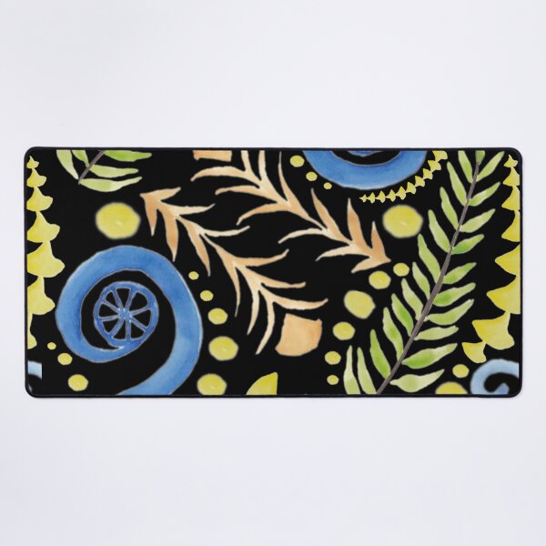 Item preview, Watercolor Botanical Motifs - Blues, Greens, Oranges and Yellows on Black designed and sold by PaintInTheNight.