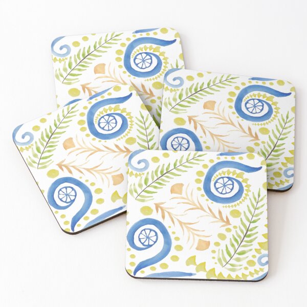 Item preview,  Watercolor Botanical Motifs -  Blues, Greens, Oranges and Yellows  designed and sold by PaintInTheNight.