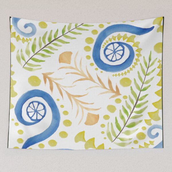 Item preview,  Watercolor Botanical Motifs -  Blues, Greens, Oranges and Yellows  designed and sold by PaintInTheNight.