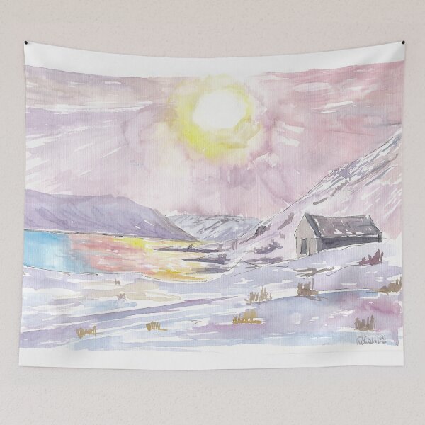 Item preview, Winter in the Highlands Romantic Scottish Landscape Scene with Loch designed and sold by artshop77.