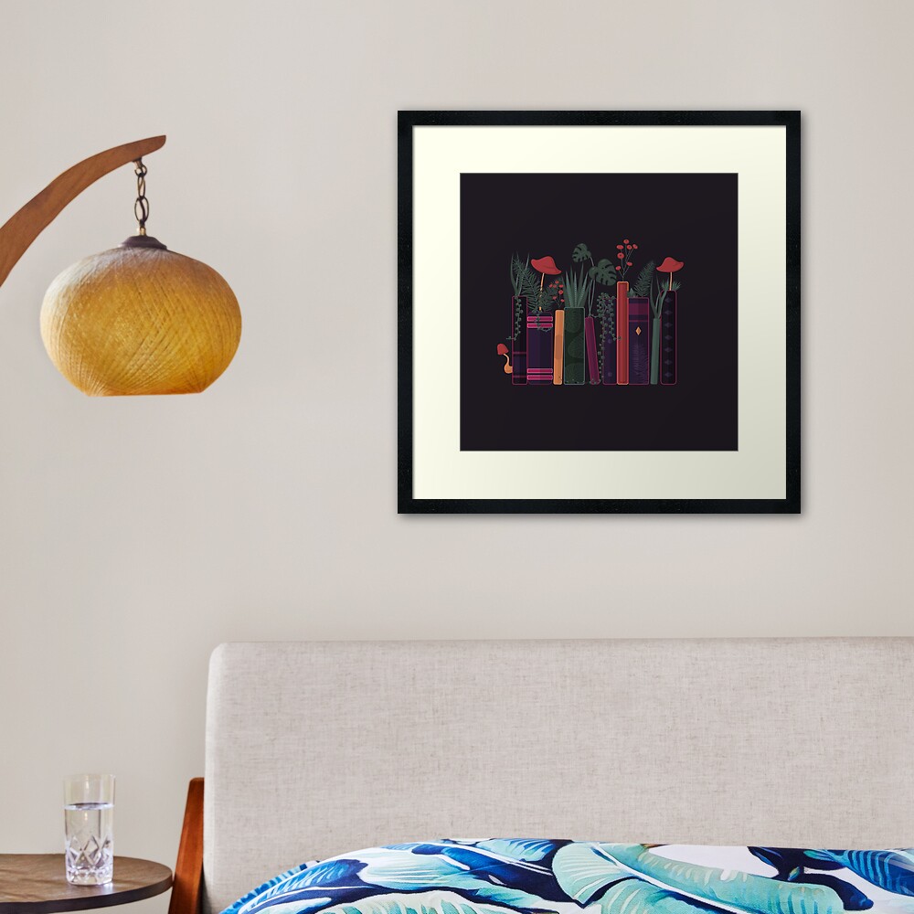 books n plants framed art print