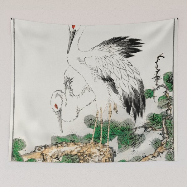 Item preview, japanese stork and pine tree illustration 41572332640 designed and sold by Bird-Lore.
