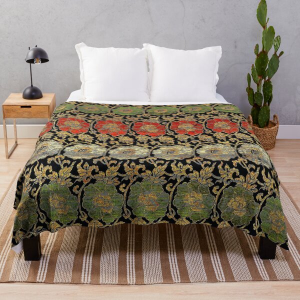 Item preview, ANTIQUE FLORAL PATTERN,RED GREEN WHITE ANEMONE FLOWERS,GOLD LEAVES designed and sold by BulganLumini.