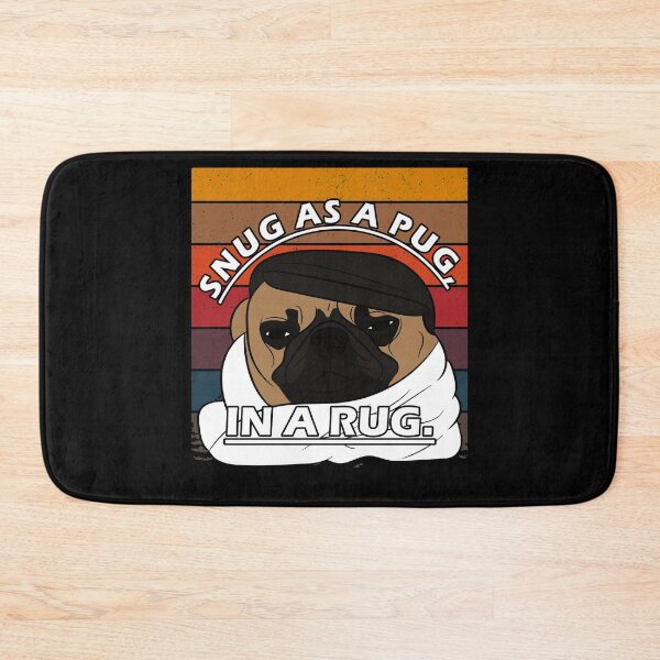 Item preview,  funny dog saying, snug as a pug, in a rug distressed sunset retro dog face design designed and sold by SamRVstore.