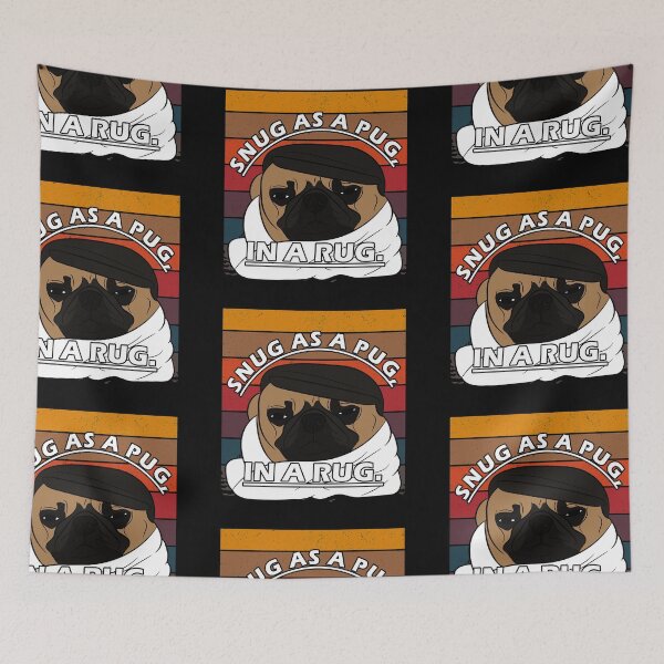 Item preview,  funny dog saying, snug as a pug, in a rug distressed sunset retro dog face design designed and sold by SamRVstore.