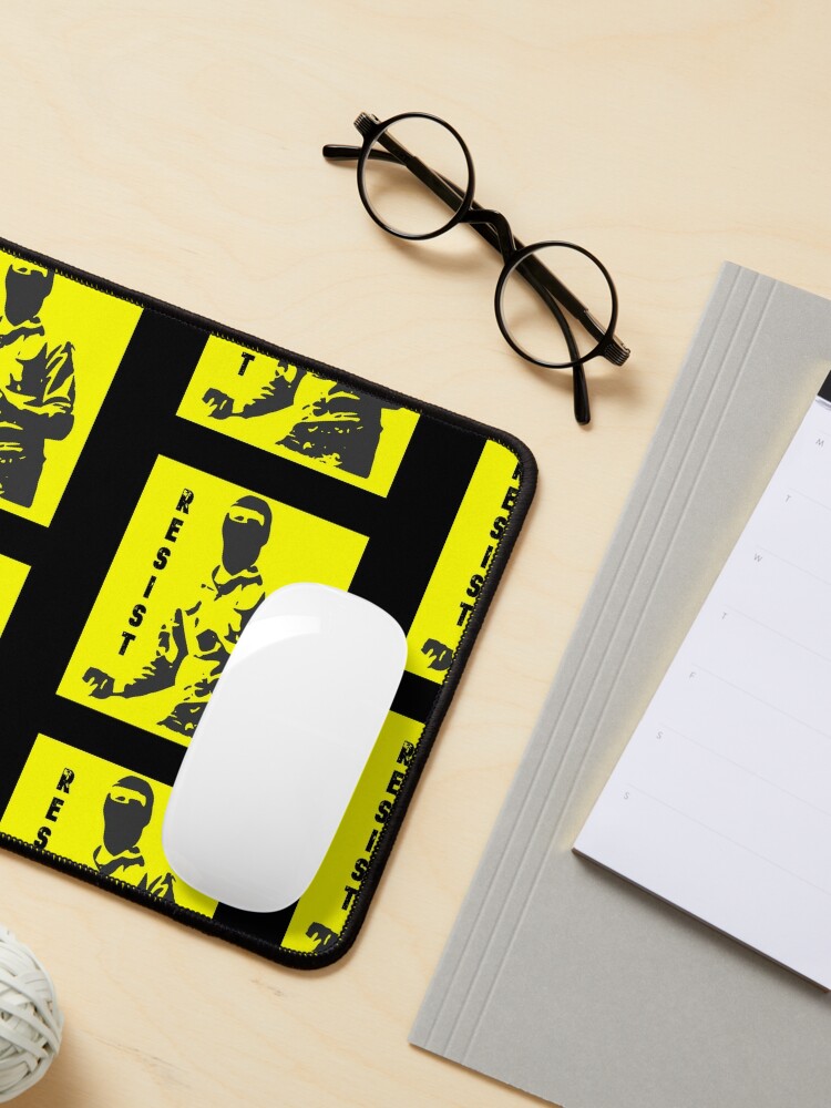 Alternate view of Demonstrator Resisting Inequalities - Yellow Background - Resist Mouse Pad