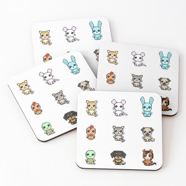 Item preview, 9x Kawaii Chibi Pixel Pet Animals (Cat, Mouse, Bunny, Chicken, Kitten, Pug, Turtle, Dachshund, Horse) designed and sold by Pixe11y.