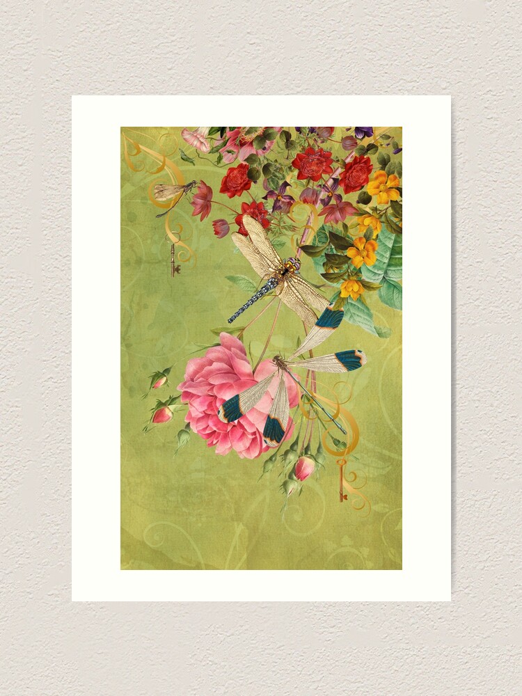 Framed Vintage 3D Textured Wall Art - Dark Green Dragonfly Flowers Wall Decor - Hand Drawn Sandstone Nature Botanical Pictures For Living Room Bedroom Home Decor 12x16in - View #3