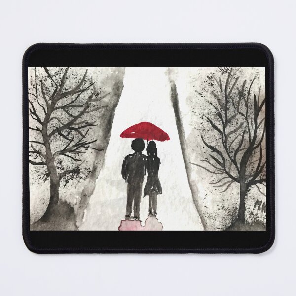 Item preview, Love couple with red umbrella watercolor designed and sold by Monika Howarth.