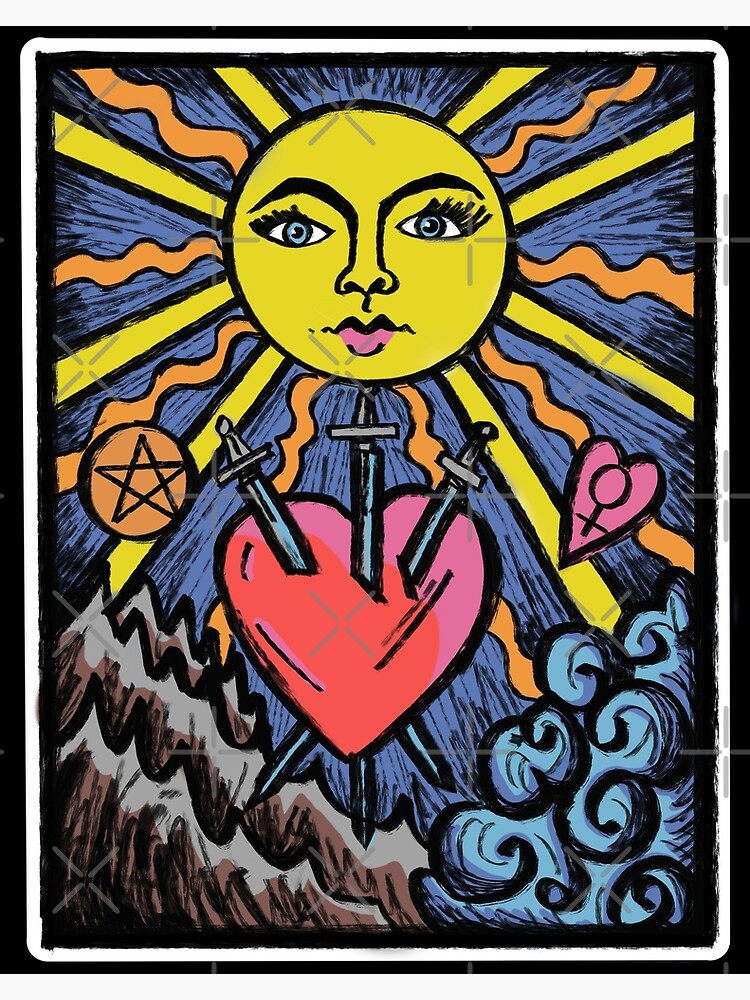 Sun Three Of Swords Tarot Card Color Poster By Fionatgray Redbubble