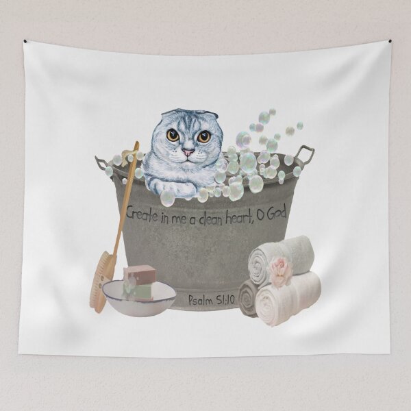 Item preview, Scottish Fold Cat in Bubble Bath Bible Verse Christian design designed and sold by TheKingdomAttic.