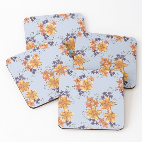 Item preview, Orange and Purple 5-Point Flowers (Blue) designed and sold by HildegunStudio.