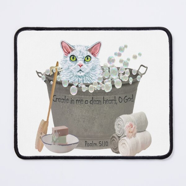 Item preview, Selkirk Rex Cat in Bubble Bath Bible Verse Create In Me A Clean Heart, Oh God. designed and sold by TheKingdomAttic.