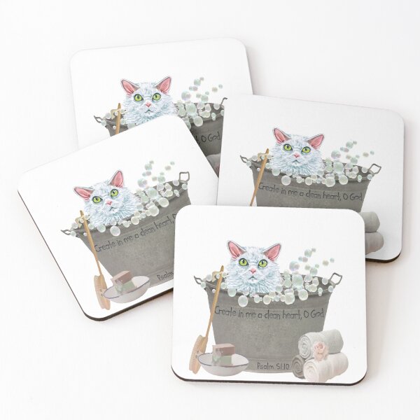 Item preview, Selkirk Rex Cat in Bubble Bath Bible Verse Create In Me A Clean Heart, Oh God. designed and sold by TheKingdomAttic.